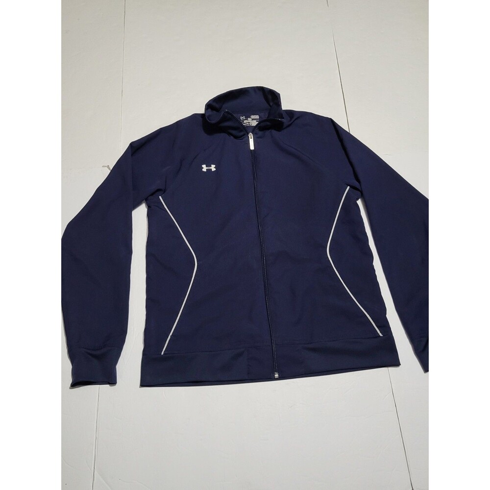 (#16) Under Armour Womens Pregame Full Zip Track Jacket Navy Blue Loose Fit Sz M